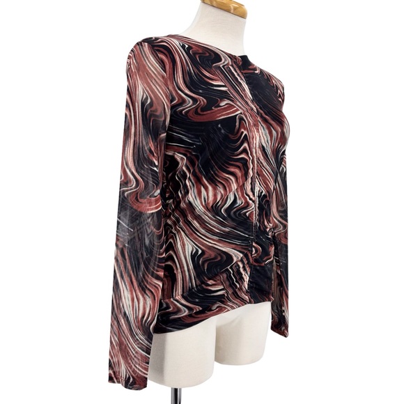 Rachel Zoe NWT Brown, White, and Black Swirl Pattern Long Sleeve Top, Small - Picture 11 of 16